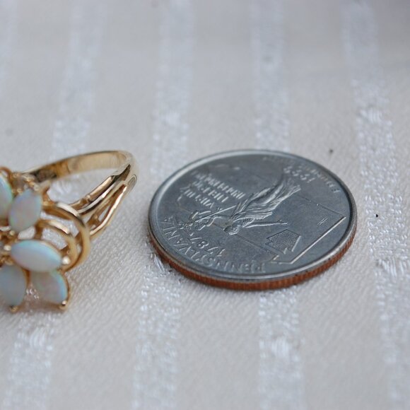 Opal and Diamond 14k Gold Ring Size 6 - Picture 11 of 14